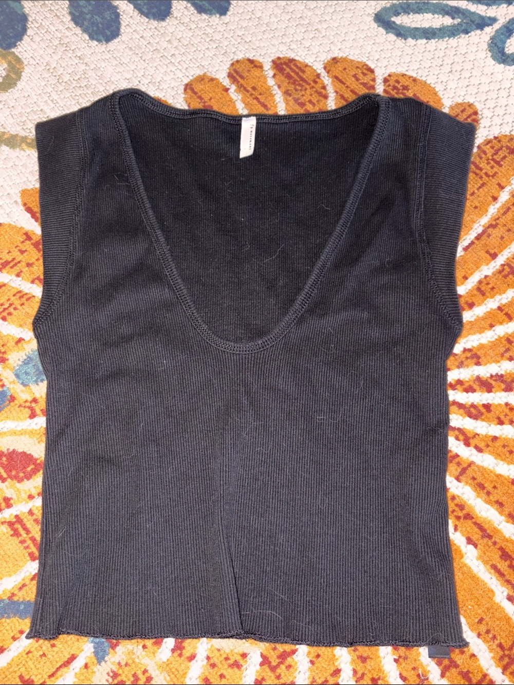 FP Movement by Free People Black Ribbed Deep V Tank size small